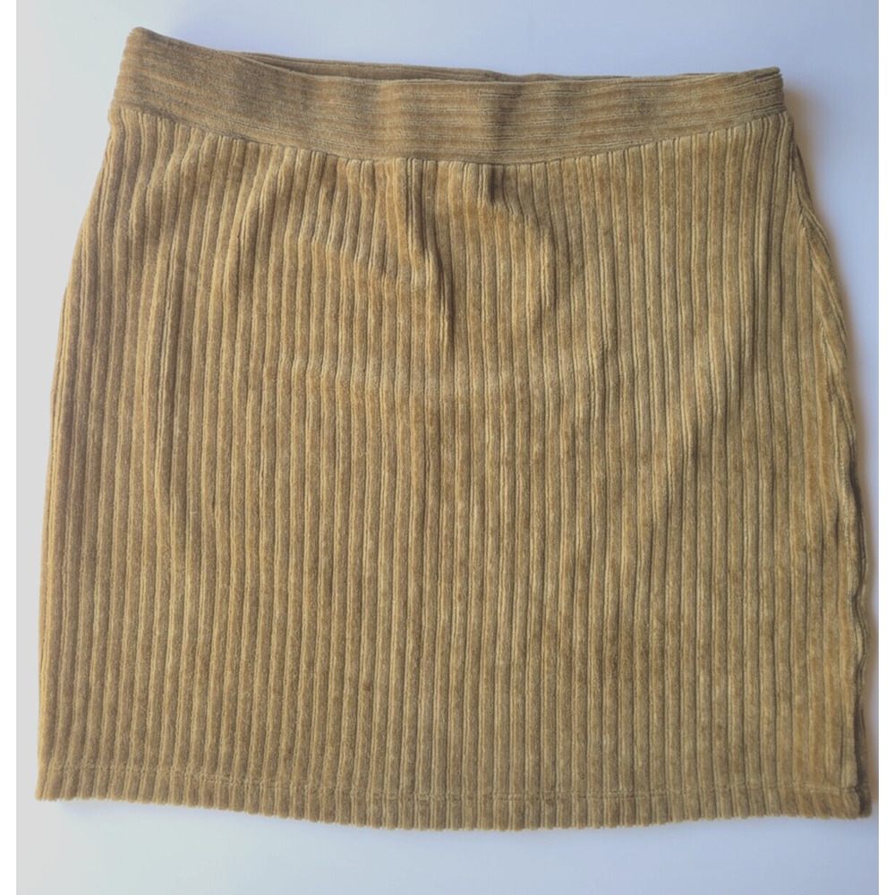 Double Zero Juniors L Ribbed Stretch Velvet Mini Skirt Olive Brown